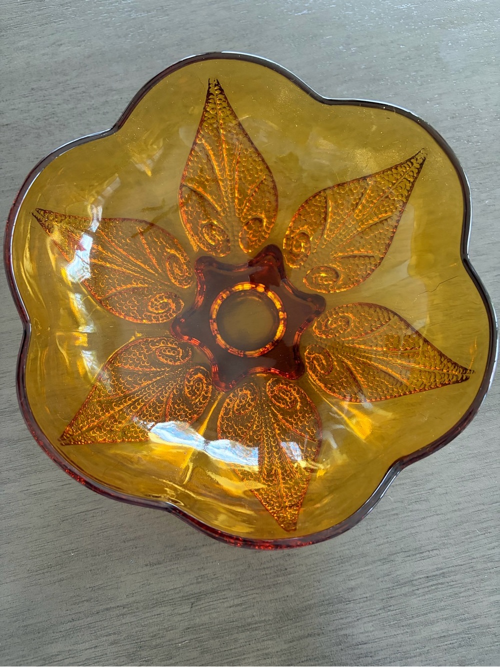 Vintage Amber Glass Decorative Bowl - Home Art